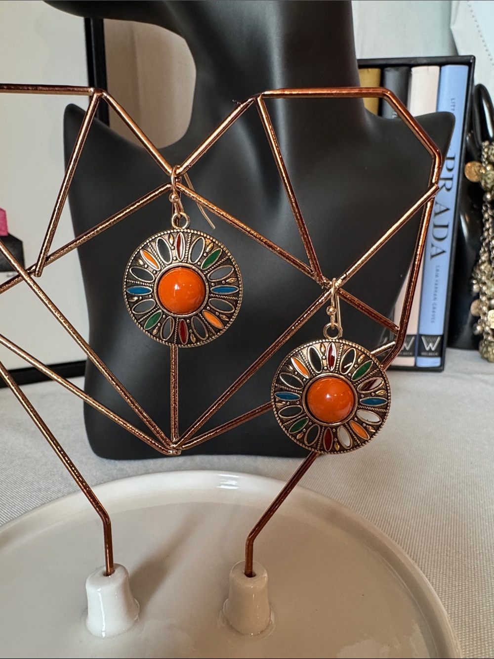 Boho Sunburst Orange Multi-Color Drop Earrings